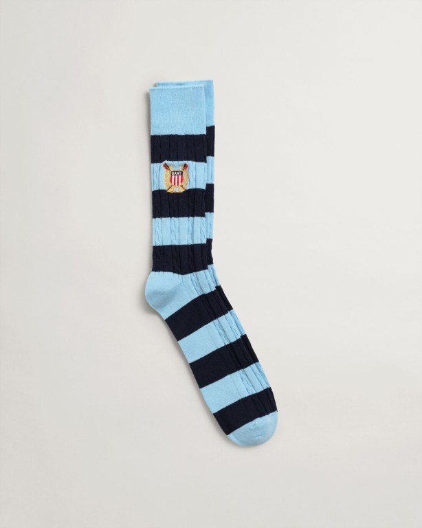 Gant Cable Barstripe Men\'s Socks Light Blue | bTRneRNpJ1a