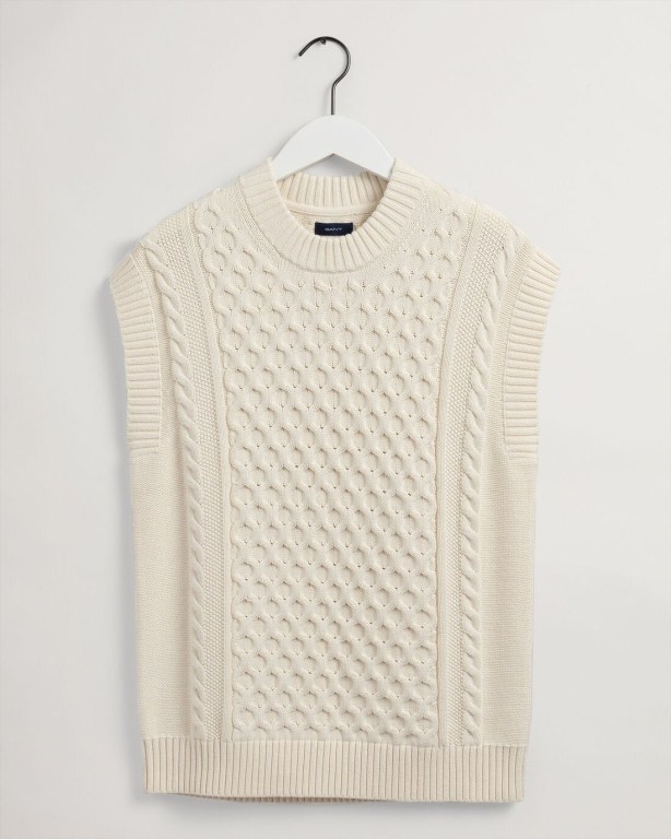 Gant Cable Structure Vest Women's Cable Knit Jumpers Cream | dpHCKQBi04w