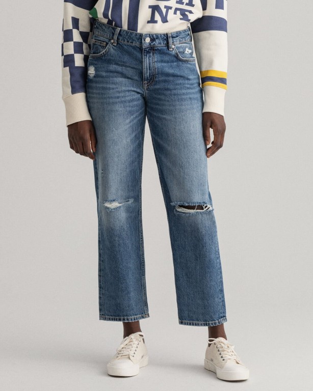 Gant Camie Relaxed Fit Cropped Ripped Women's Jeans Blue | CwwVF8cYDe3