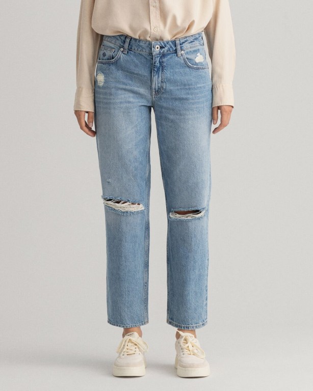 Gant Camie Relaxed Fit Cropped Ripped Women's Jeans Light Blue | Tiwi2CKxEsV