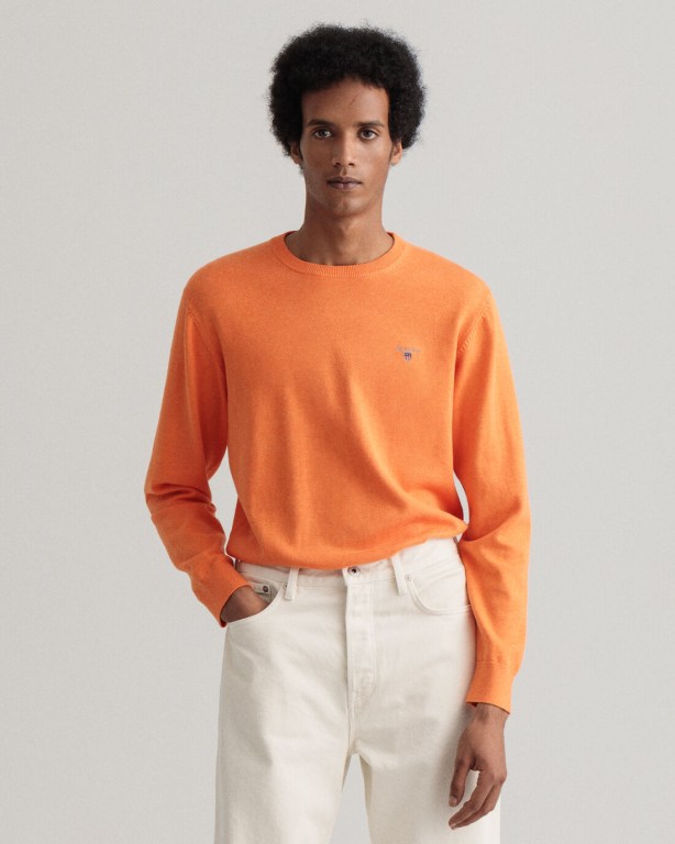 Gant Classic Cotton Crew Neck Men\'s Crewneck Jumpers Orange | 6ZLMXUVnsp5