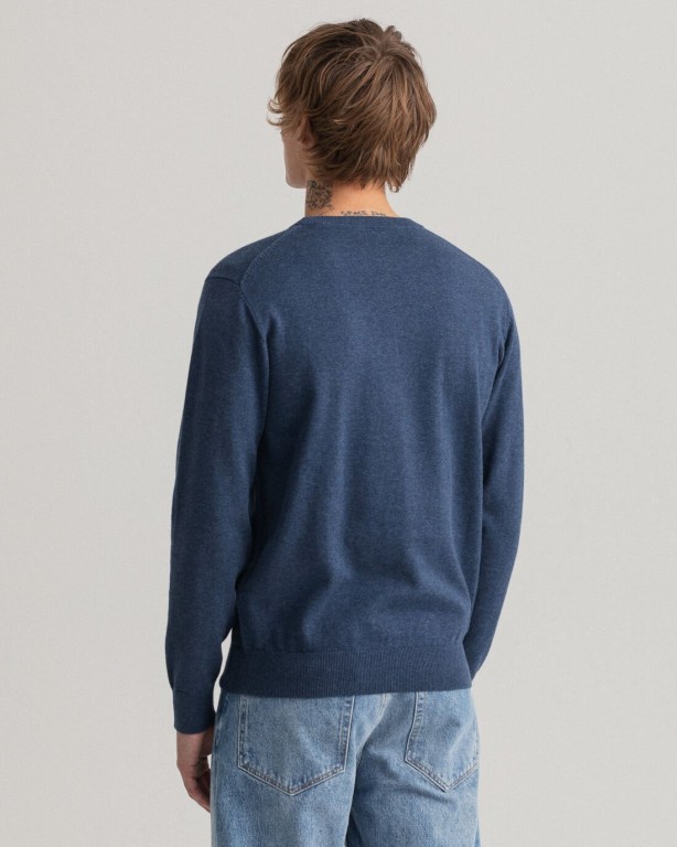 Gant Classic Cotton Crew Neck Men's Crewneck Jumpers Blue | 9DPavGonYRE