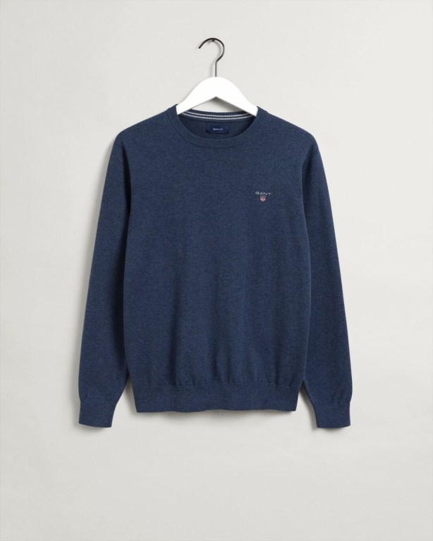 Gant Classic Cotton Crew Neck Men's Crewneck Jumpers Blue | 9DPavGonYRE