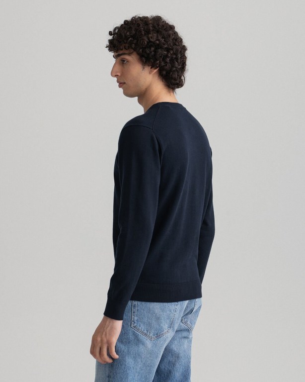 Gant Classic Cotton Crew Neck Men's Crewneck Jumpers Blue | V58KTMpKrMB