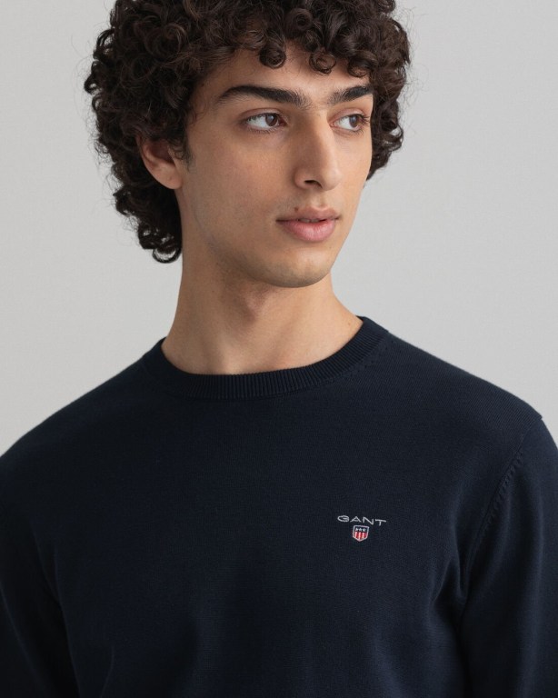 Gant Classic Cotton Crew Neck Men's Crewneck Jumpers Blue | V58KTMpKrMB