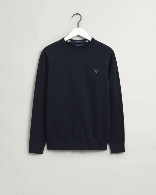 Gant Classic Cotton Crew Neck Men's Crewneck Jumpers Blue | V58KTMpKrMB