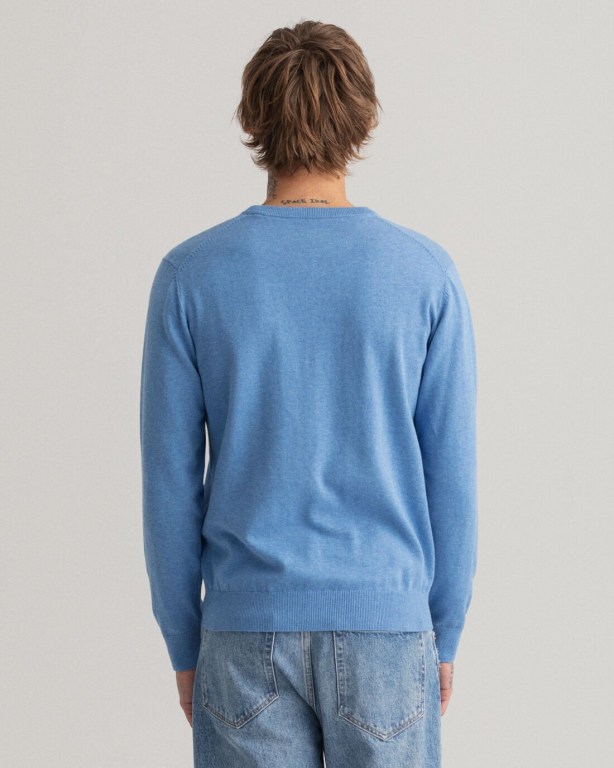 Gant Classic Cotton Crew Neck Men's Crewneck Jumpers Blue | e2fs7YVO8tF