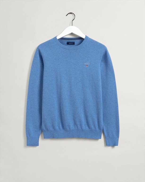 Gant Classic Cotton Crew Neck Men's Crewneck Jumpers Blue | e2fs7YVO8tF