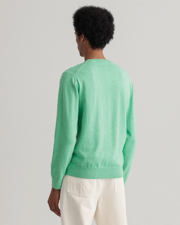 Gant Classic Cotton Crew Neck Men's Crewneck Jumpers Green | e4n00YdjnO2