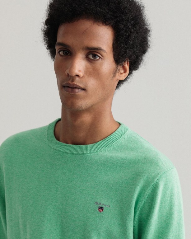 Gant Classic Cotton Crew Neck Men's Crewneck Jumpers Green | e4n00YdjnO2