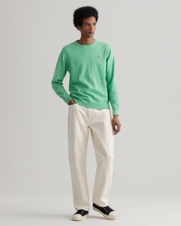 Gant Classic Cotton Crew Neck Men's Crewneck Jumpers Green | e4n00YdjnO2