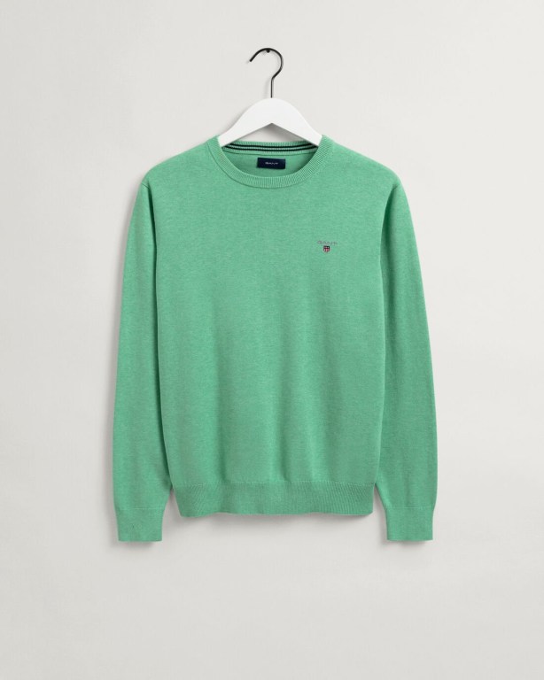 Gant Classic Cotton Crew Neck Men's Crewneck Jumpers Green | e4n00YdjnO2