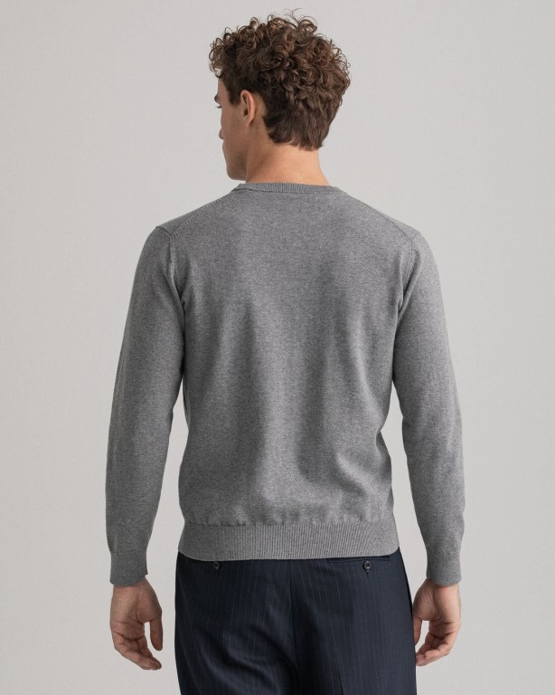 Gant Classic Cotton Crew Neck Men's Crewneck Jumpers Dark Grey | jhbKr70bkE0