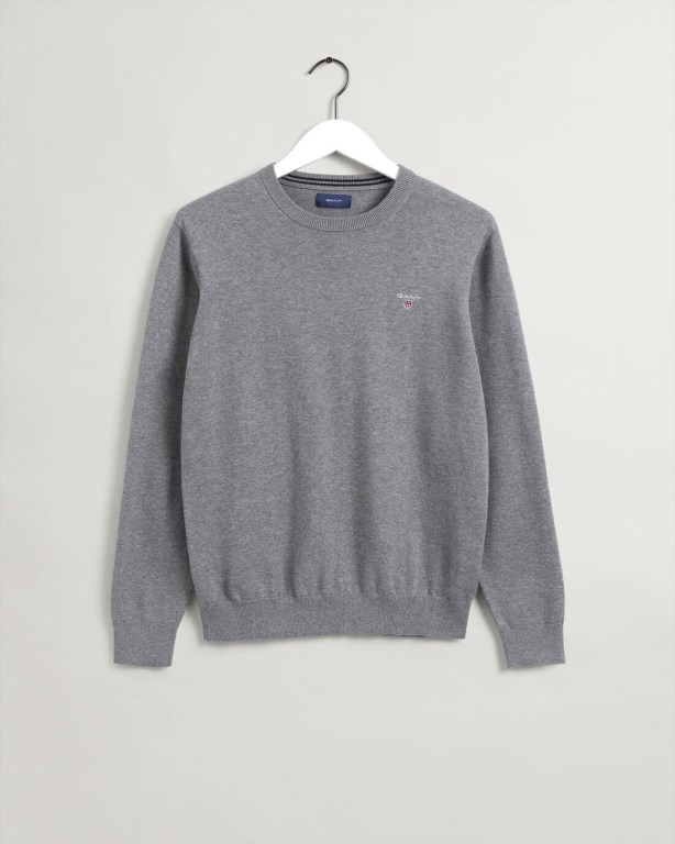 Gant Classic Cotton Crew Neck Men's Crewneck Jumpers Dark Grey | jhbKr70bkE0