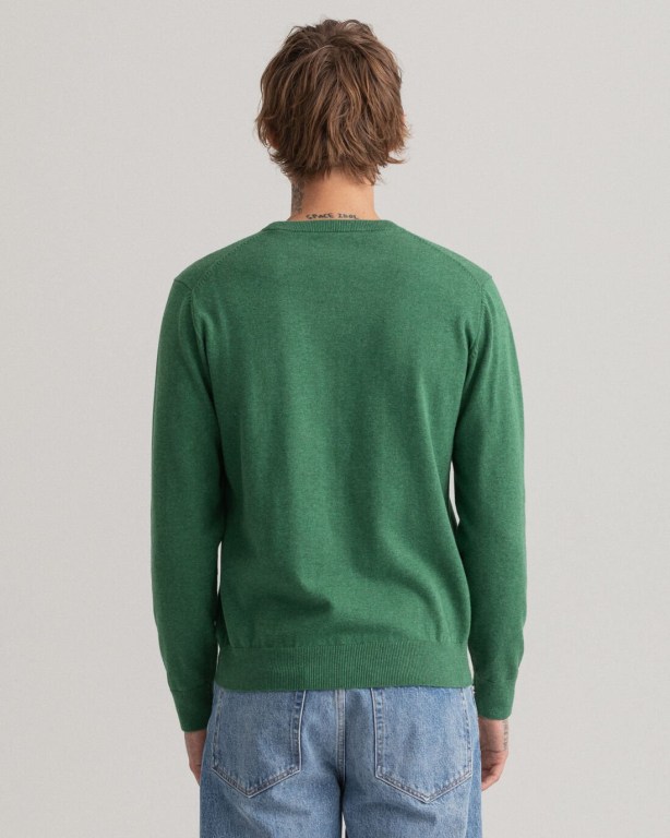 Gant Classic Cotton Crew Neck Men's Crewneck Jumpers Green | ufo6Vi9w0M4