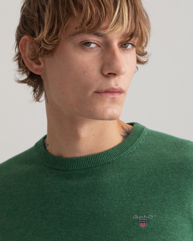 Gant Classic Cotton Crew Neck Men's Crewneck Jumpers Green | ufo6Vi9w0M4