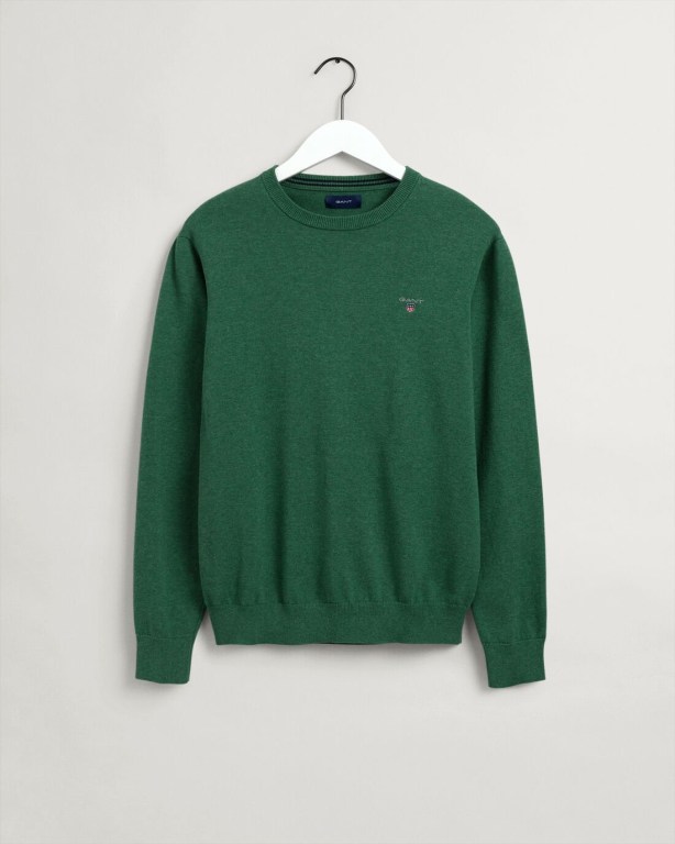 Gant Classic Cotton Crew Neck Men's Crewneck Jumpers Green | ufo6Vi9w0M4