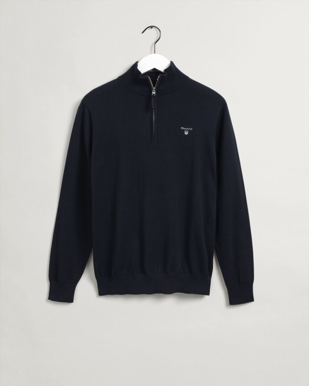 Gant Classic Cotton Men's Half Zip Jumpers Blue | 5jQ6PJPK2jH