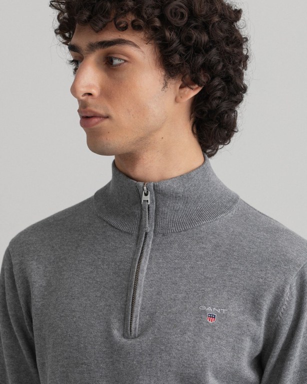 Gant Classic Cotton Men's Half Zip Jumpers Dark Grey | lXwD2eCpn4s