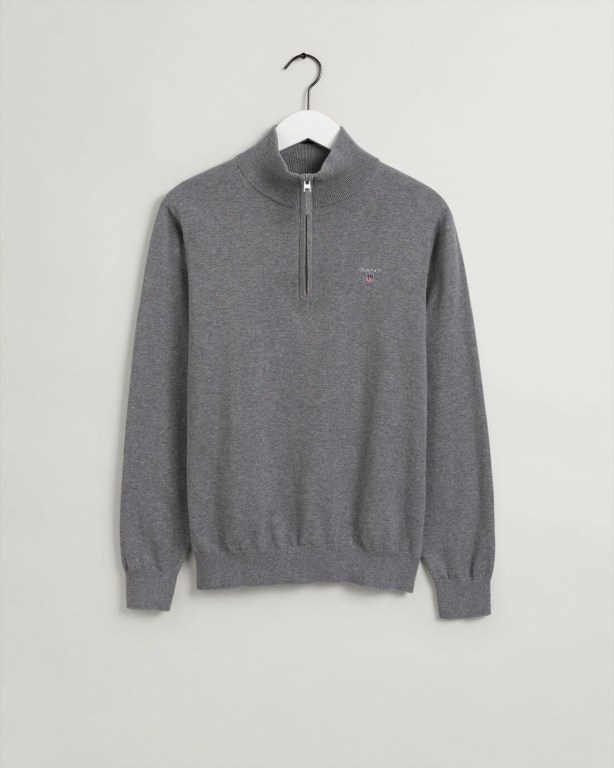 Gant Classic Cotton Men's Half Zip Jumpers Dark Grey | lXwD2eCpn4s