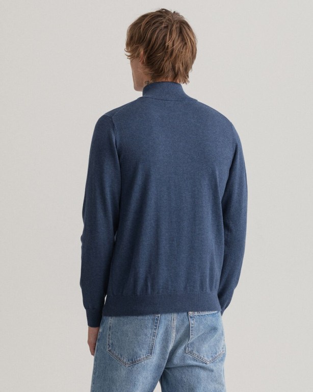 Gant Classic Cotton Men's Half Zip Jumpers Blue | lhwCXZtoab8