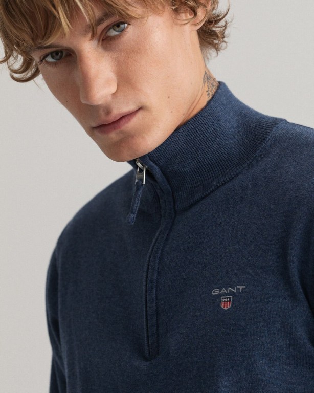 Gant Classic Cotton Men's Half Zip Jumpers Blue | lhwCXZtoab8