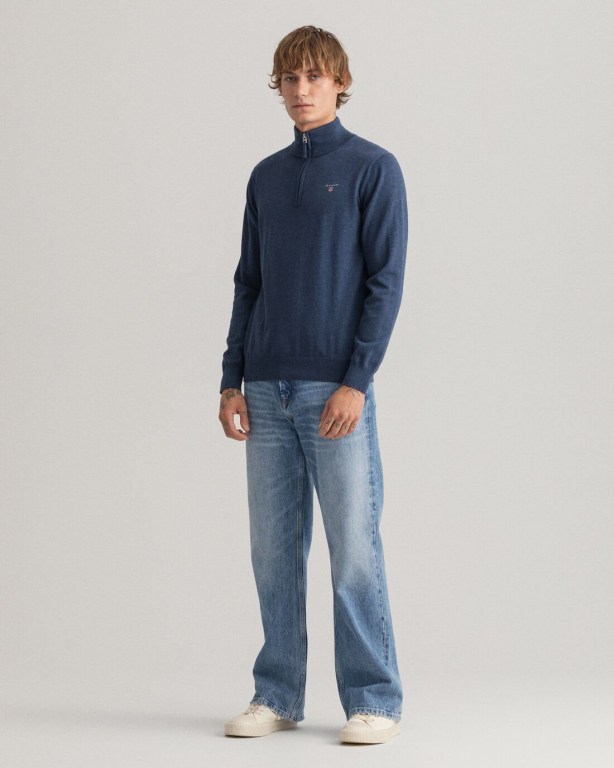 Gant Classic Cotton Men's Half Zip Jumpers Blue | lhwCXZtoab8