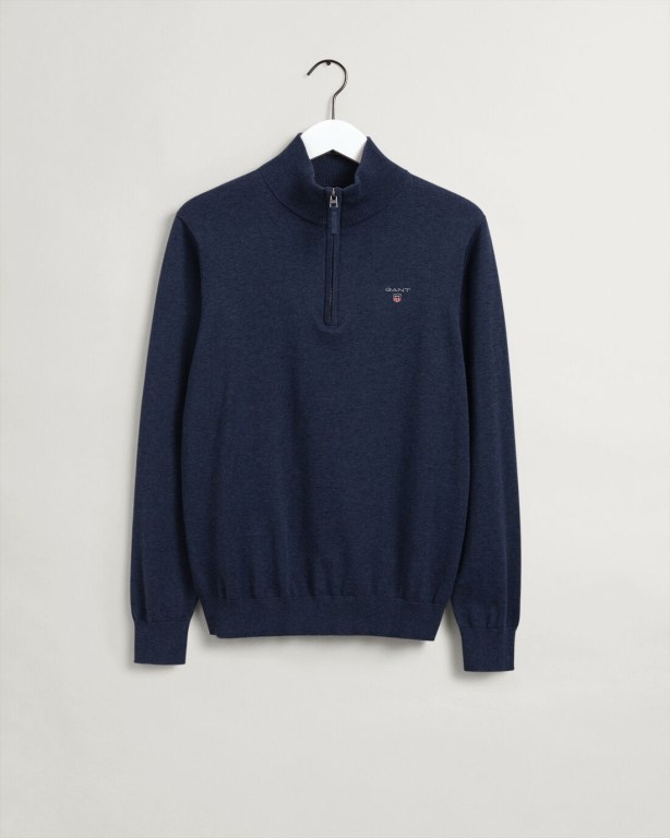 Gant Classic Cotton Men's Half Zip Jumpers Blue | lhwCXZtoab8