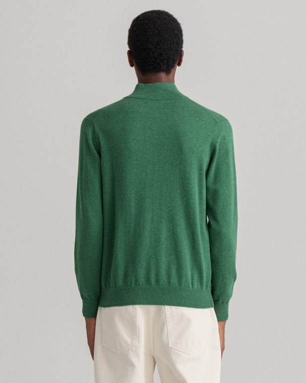 Gant Classic Cotton Men's Half Zip Jumpers Green | lpXU8o5A8og