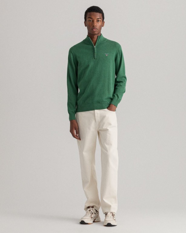 Gant Classic Cotton Men's Half Zip Jumpers Green | lpXU8o5A8og