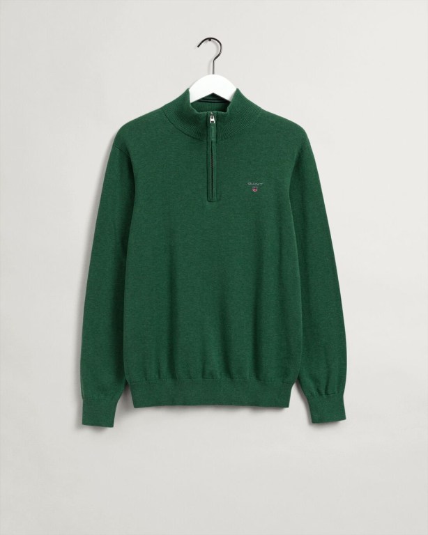 Gant Classic Cotton Men's Half Zip Jumpers Green | lpXU8o5A8og