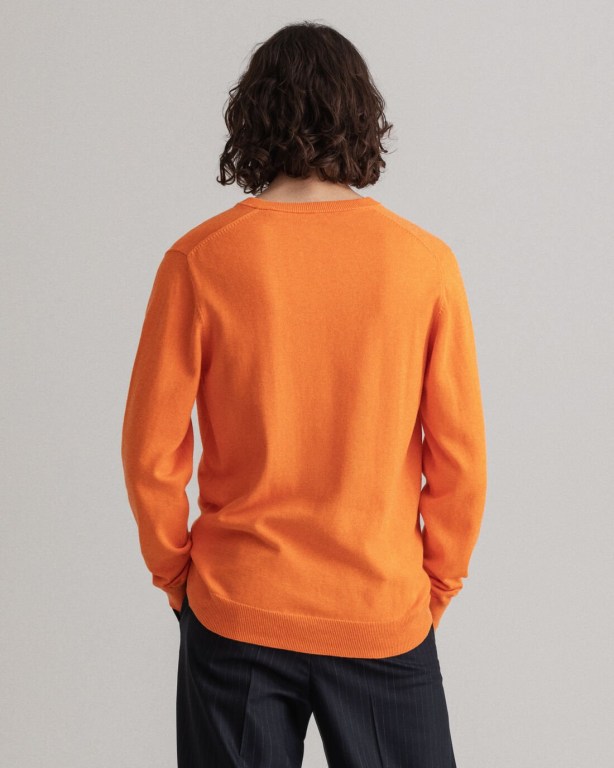 Gant Classic Cotton Men's V-neck Jumpers Orange | 1P074HOds4I