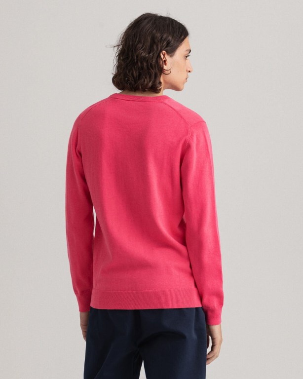 Gant Classic Cotton Men's V-neck Jumpers Pink | MScYfXt6Y1j