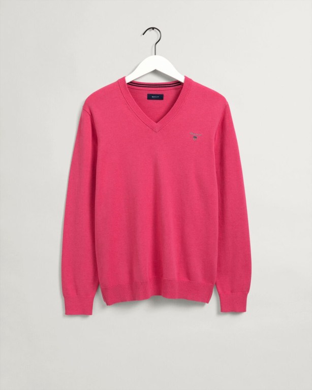 Gant Classic Cotton Men's V-neck Jumpers Pink | MScYfXt6Y1j