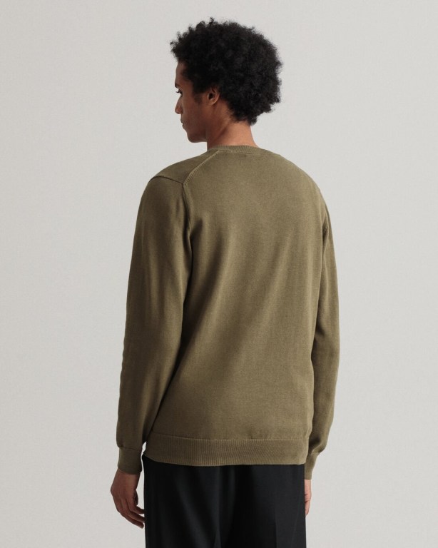 Gant Classic Cotton Men's V-neck Jumpers Green | R4PLzAcqe48