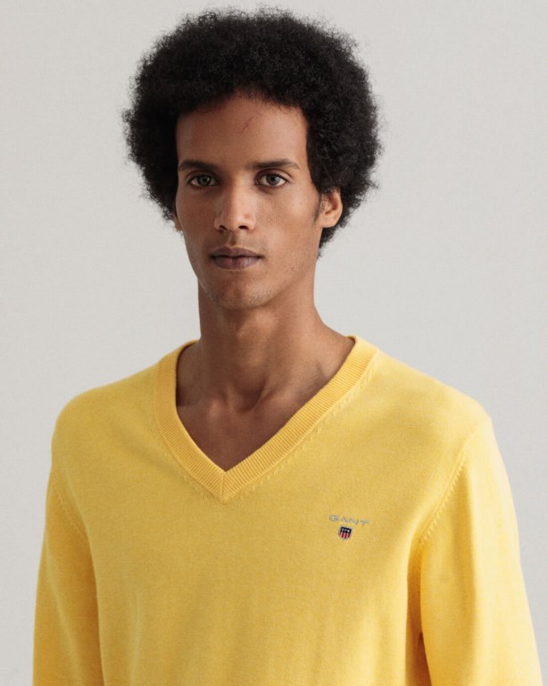 Gant Classic Cotton Men's V-neck Jumpers Orange Yellow | ldT31HBdAgL