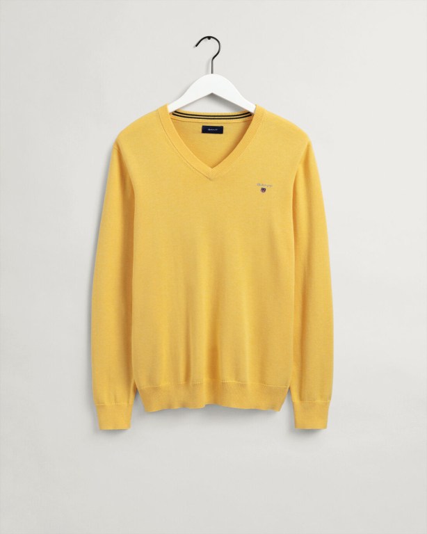 Gant Classic Cotton Men's V-neck Jumpers Orange Yellow | ldT31HBdAgL