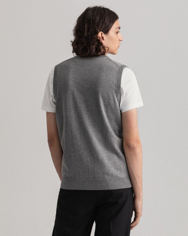 Gant Classic Cotton Sweater Men's Vest Dark Grey | e7gorjQmWer