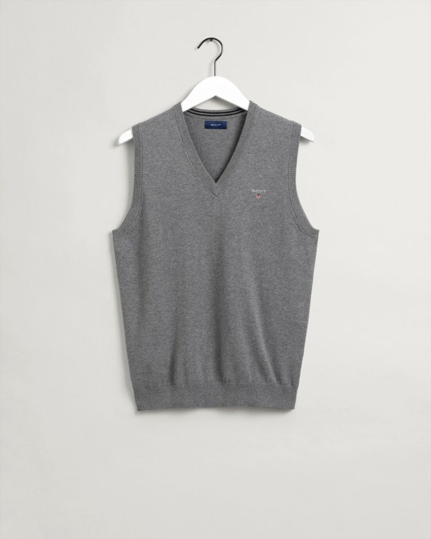 Gant Classic Cotton Sweater Men's Vest Dark Grey | e7gorjQmWer