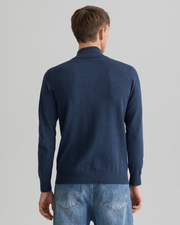 Gant Classic Cotton Zip Cardigan Men's Full Zip Jumpers Blue | frTOpVo9A21