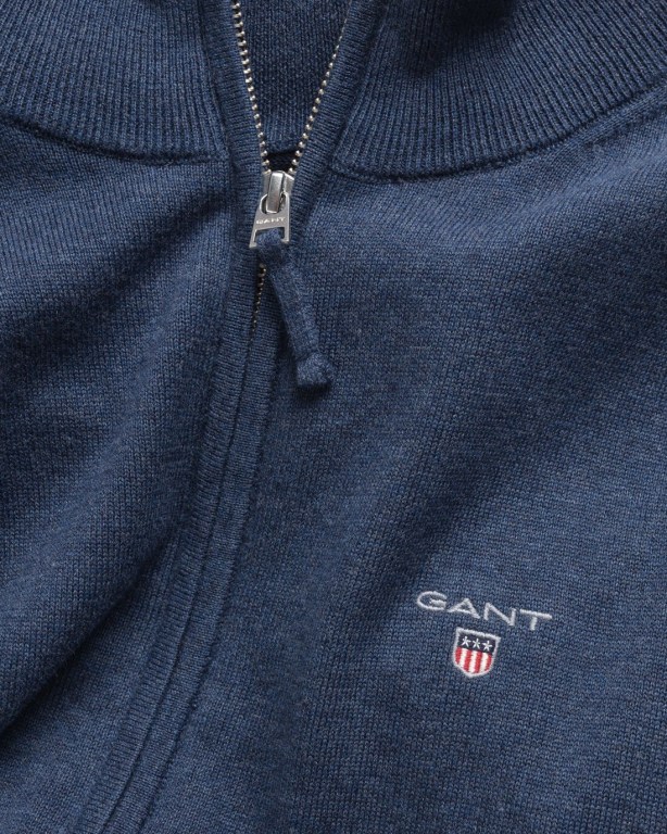 Gant Classic Cotton Zip Men's Cardigans Blue | fh5Tdz8tZhi