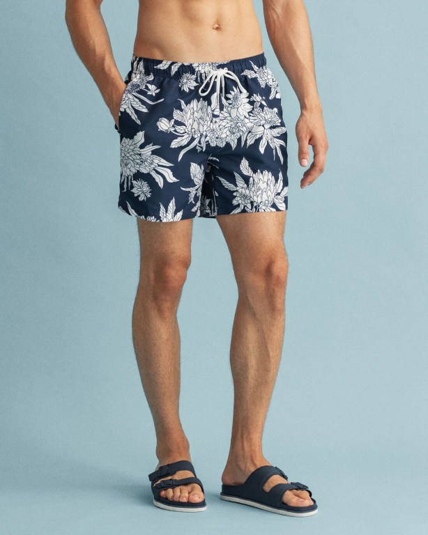 Gant Classic Fit Dahlia Flower Print Men's Swim Shorts Dark Blue | Vpy5IK6Rbgj