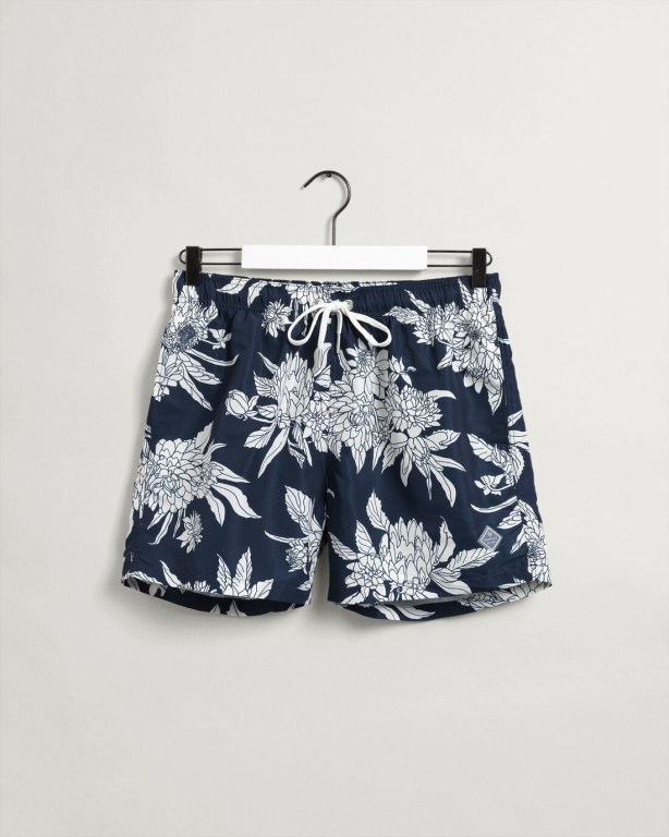 Gant Classic Fit Dahlia Flower Print Men's Swim Shorts Dark Blue | Vpy5IK6Rbgj