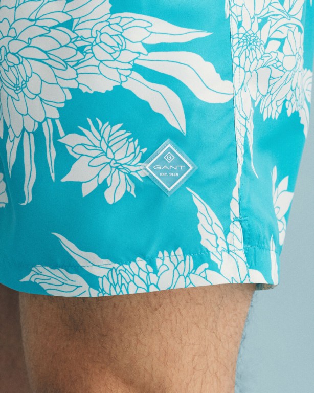 Gant Classic Fit Dahlia Flower Print Men's Swim Shorts Turquoise | n4ZMEcYvu4V