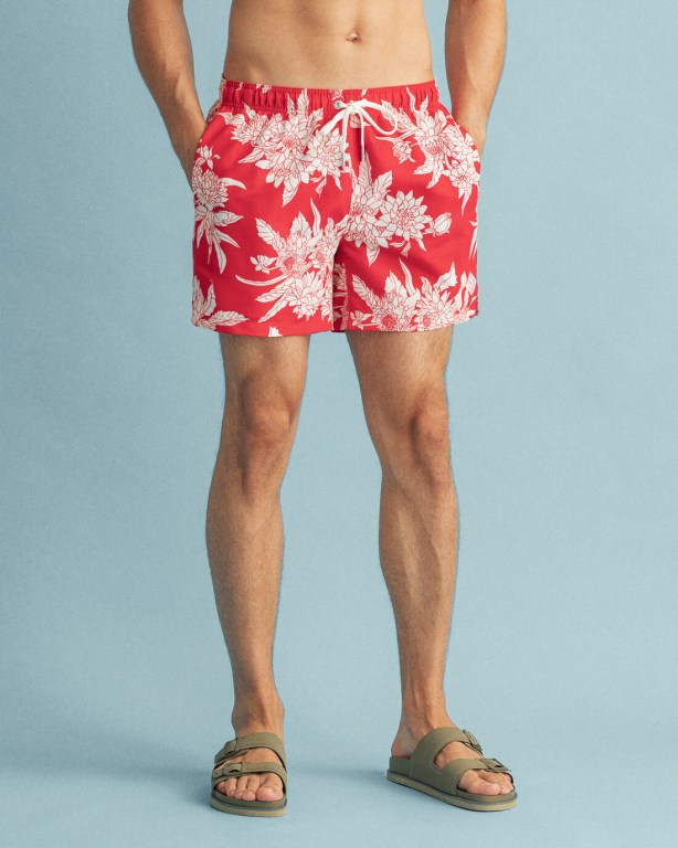 Gant Classic Fit Dahlia Flower Print Swim Men's Shorts Light Red | u2KZ0klmozv