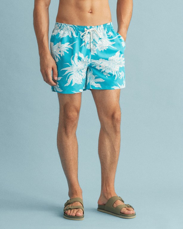 Gant Classic Fit Dahlia Flower Print Swim Men's Shorts Turquoise | vgYK8gn7F1s