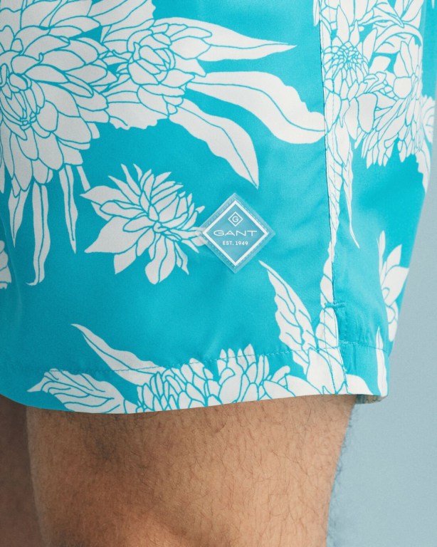 Gant Classic Fit Dahlia Flower Print Swim Men's Shorts Turquoise | vgYK8gn7F1s