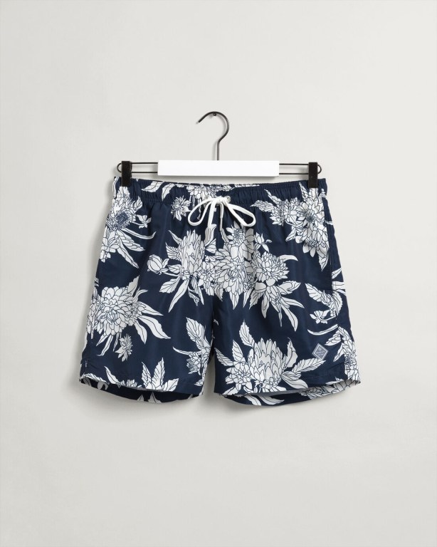 Gant Classic Fit Dahlia Flower Print Swim Men's Shorts Dark Blue | wELZ50PRzvn