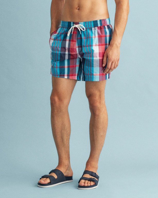 Gant Classic Fit Madras Check Men's Swim Shorts Turquoise | gPFRyYA4nSR