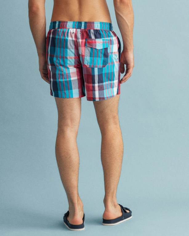 Gant Classic Fit Madras Check Men's Swim Shorts Turquoise | gPFRyYA4nSR